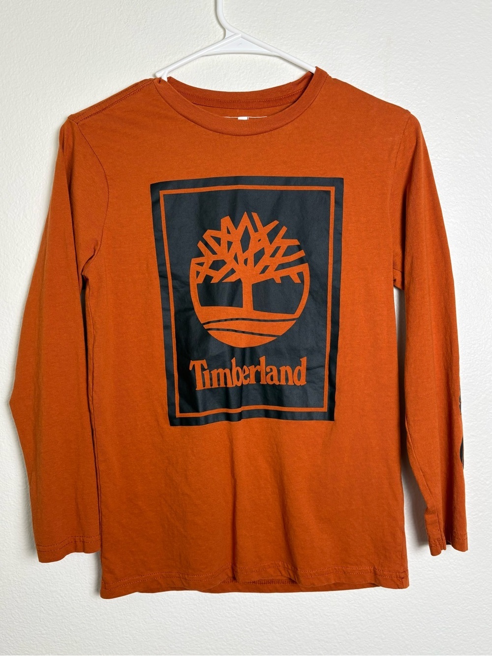 Timberland Orange Long Sleeve Tee with Black Logo - Youth Size Medium(10/12)